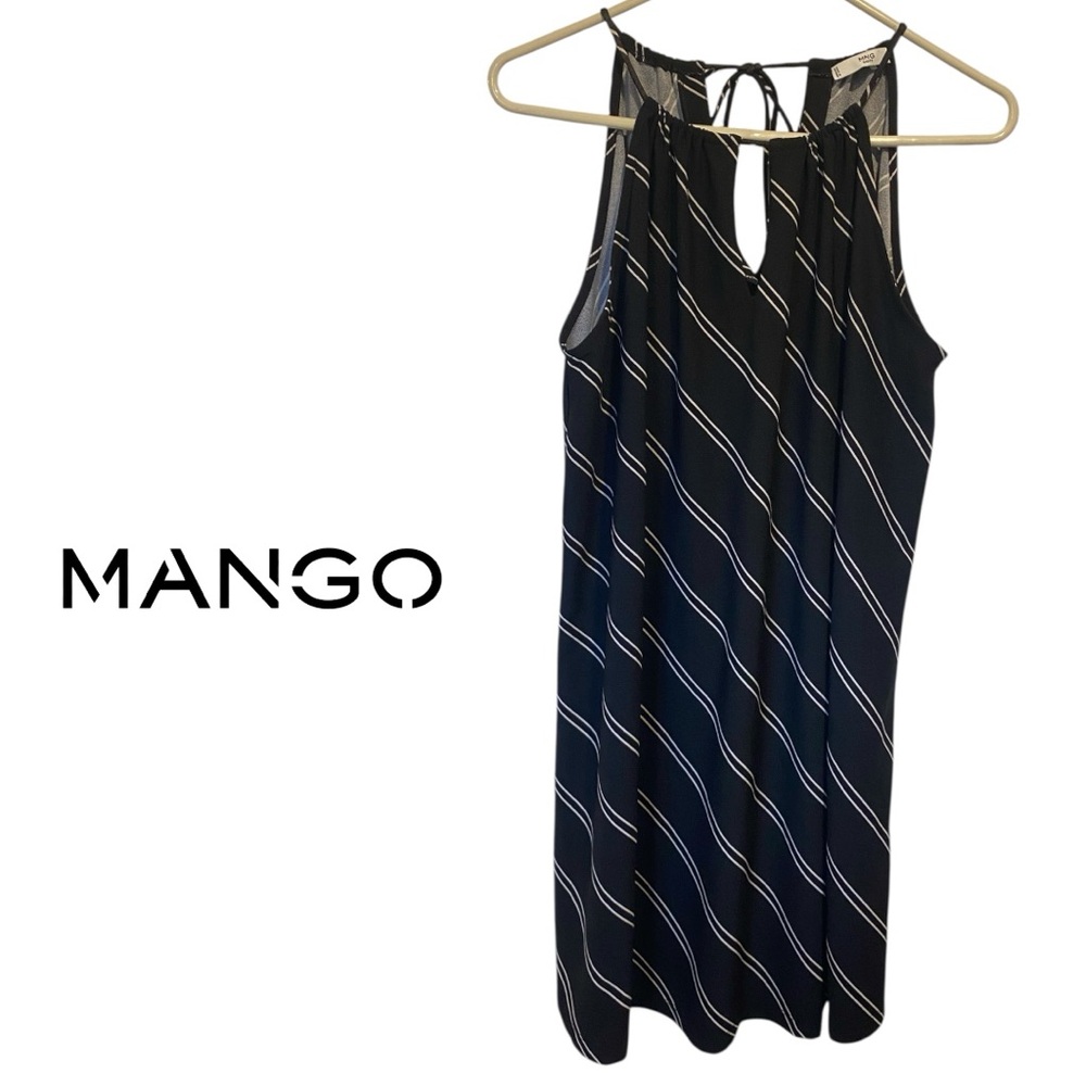 MNG Basics Black & White Striped Halter Dress Size 6